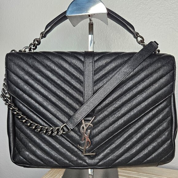 Yves Saint Laurent Handbags - YSL College Large Quilted Leather V-Flap Shoulder Bag